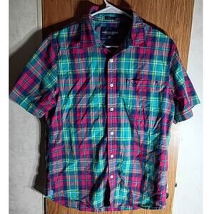 American Eagle AEO Vintage Fit Madras Shirt Bright Plaid Y2K Skater Surf Medium